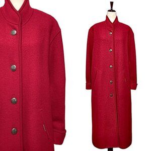 Geiger Austria Vintage Red Boiled Wool Full Length Classic Overcoat Size 36